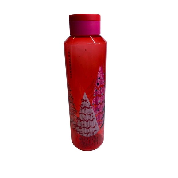 Starbucks Plastic Water Bottle Christmas Holiday Pink Tree 24 oz 2021 - Picture 3 of 13